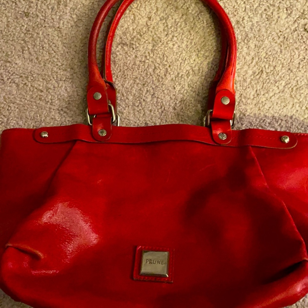 Prune Red Leather Shoulder Purse